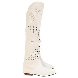 Bottes hautes perforées Soren d'Isabel Marant en daim blanc Blanc Écru