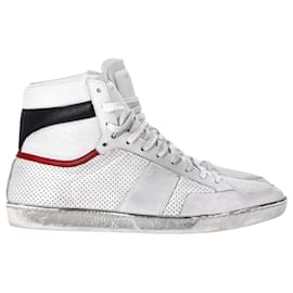 Saint Laurent-Saint Laurent Distressed Court Classic SL/10H Sneakers in White Leather-White,Cream