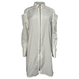 Vestido camisa de manga longa com zíper até o joelho em algodão branco Givenchy Branco Cru