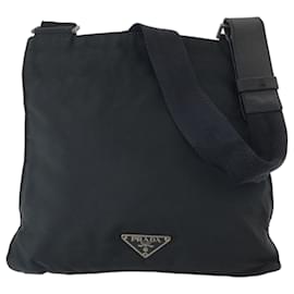 Prada-Prada Tessuto Triangle Logo Plate Shoulder Bag-Black