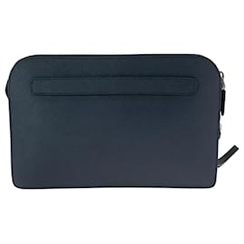 Prada-Prada Saffiano Logo Navy Clutch Bag-Navy blue