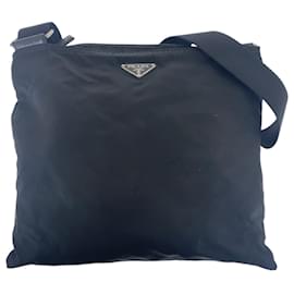Prada-Prada Tessuto Triangle Logo Plate Shoulder Bag-Black