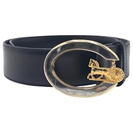 Céline-Celine Vintage Carriage Pattern Belt-Black,Golden