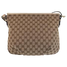Gucci-Gucci Beige Ivory GG Canvas Leather Messenger Bag-Beige,Cream