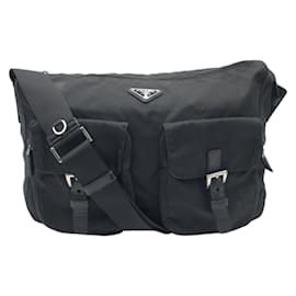 Prada-Prada Tessuto Triangle Logo Black Nylon Shoulder Bag-Black