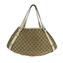 Gucci-Gucci Beige and White GG Canvas Tote Bag-White,Beige