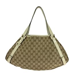 Gucci-Gucci Beige and White GG Canvas Tote Bag-White,Beige