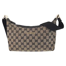 Gucci-Gucci Beige and Black GG Canvas Shoulder Bag-Black,Beige