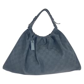 Gucci-Gucci Black GG Canvas Leather Handbag-Black