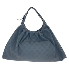 Gucci-Gucci Black GG Canvas Leather Handbag-Black