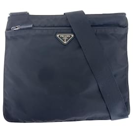 Prada-Prada Tessuto Triangle Logo Plate Shoulder Bag-Black
