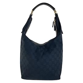 Gucci-Gucci Black GG Canvas Leather Shoulder Bag-Black
