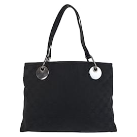 Gucci-Gucci Black GG Canvas Leather Tote Bag-Black