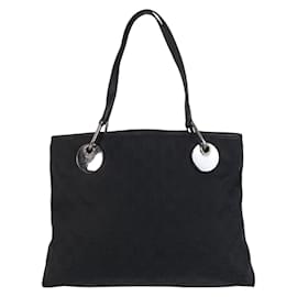 Gucci-Gucci Black GG Canvas Leather Tote Bag-Black