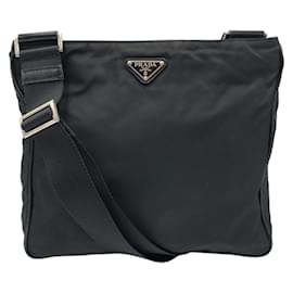 Prada-Prada Tessuto Triangle Logo Black Nylon Shoulder Bag-Black