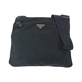 Prada-Prada Tessuto Triangle Logo Plate Shoulder Bag-Black