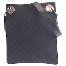 Gucci-Gucci Black GG Canvas Leather Shoulder Bag-Black