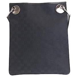 Gucci-Gucci Black GG Canvas Leather Shoulder Bag-Black