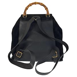 Gucci-Gucci Bamboo Black Gold Hardware Suede Leather Backpack-Black