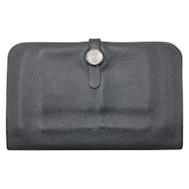 Hermès-Hermes Dogon GM Black Taurillon Clemence Long Wallet-Black