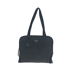 Prada-Prada Tessuto Triangle Logo Plate Tote Bag-Black
