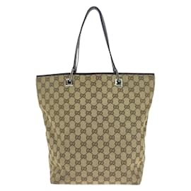 Gucci-Gucci Beige and Brown GG Canvas Leather Tote Bag-Brown,Beige
