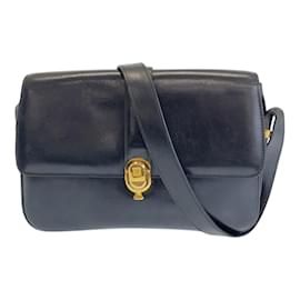 Céline-Celine Vintage Black Leather Shoulder Bag-Black