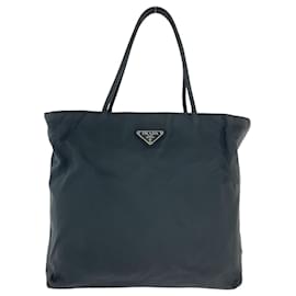 Prada-Prada Tessuto Triangle Logo Plate Tote Bag-Black