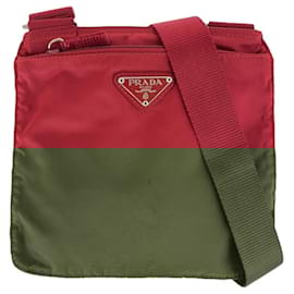 Prada-Prada Tessuto Triangle Logo Plate Red Nylon Shoulder Bag-Red