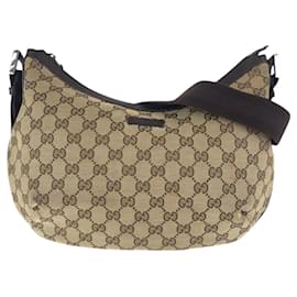 Gucci-Gucci Beige Brown GG Canvas Leather Messenger Bag-Brown,Beige