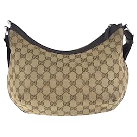 Gucci-Gucci Beige Brown GG Canvas Leather Messenger Bag-Brown,Beige