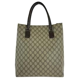 Gucci-Gucci Beige Brown GG Supreme Canvas Leather Tote Bag-Brown,Beige