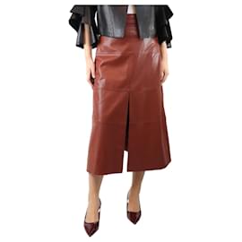 Autre Marque-Brown belted faux-leather midi skirt - size UK 8-Brown