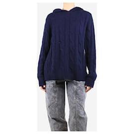 Ralph Lauren-Navy blue cashmere cable-knit hoodie - size M-Blue