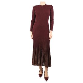 Ulla Johnson Burgunderfarbene, metallisch gerippte Strick-Midi-Kleid Mila - Größe M Andere