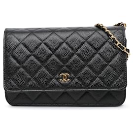 Chanel-Chanel Black CC Quilted Caviar Wallet on Chain-Black