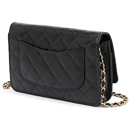 Chanel-Chanel Black CC Quilted Caviar Wallet on Chain-Black