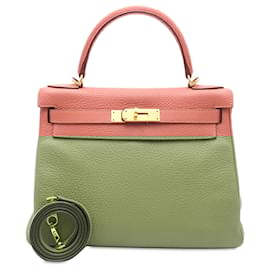Hermès-Hermès Orange Clemence Kelly II Retourne 28-Orange,Pêche