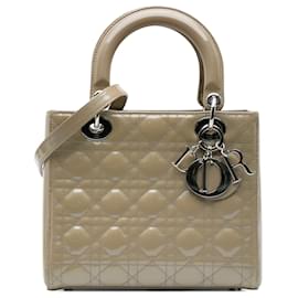 Dior-Dior Brown Medium Patent Cannage Lady Dior-Brown,Beige