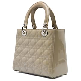 Dior-Dior Brown Medium Patent Cannage Lady Dior-Brown,Beige