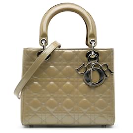 Dior-Dior Brown Medium Patent Cannage Lady Dior-Brown,Beige