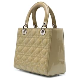 Dior-Dior Brown Medium Patent Cannage Lady Dior-Brown,Beige