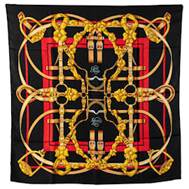 Hermès-Hermès Black Grand Manege Silk Scarf-Black