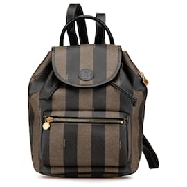 Fendi-Fendi Brown Pequin Coated Canvas Drawstring Backpack-Brown
