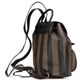 Fendi-Fendi Brown Pequin Coated Canvas Drawstring Backpack-Brown