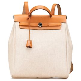 Mochila Herbag de lona marrón de Hermès Castaño Otro Marrón claro