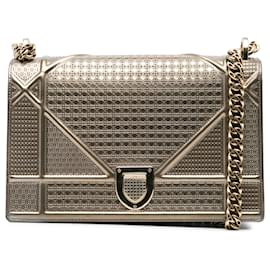 Dior-Dior Gold Medium Metallic Patent Microcannage Diorama Flap-Golden