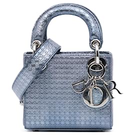 Dior-Dior Blue Mini Metallic Patent Microcannage Lady Dior-Blue