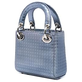 Dior-Dior Blue Mini Metallic Patent Microcannage Lady Dior-Blue