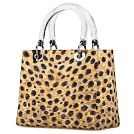 Dior-Dior Brown Medium Canvas Leopard Print Lady Dior-Brown,Light brown